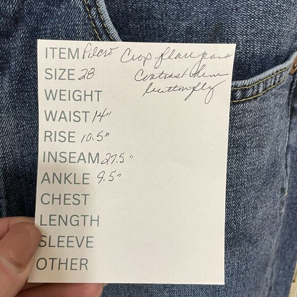 Pilcro Crop Flare Jeans Size 28 Two Tone Blue Denim Raw Hem Button Fly 5 Pocket - Picture 10 of 10